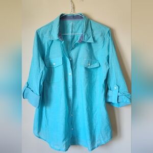 NEW St. John's Bay Petite Women's XL Sky Blue Long Sleeve Button-down Shirt